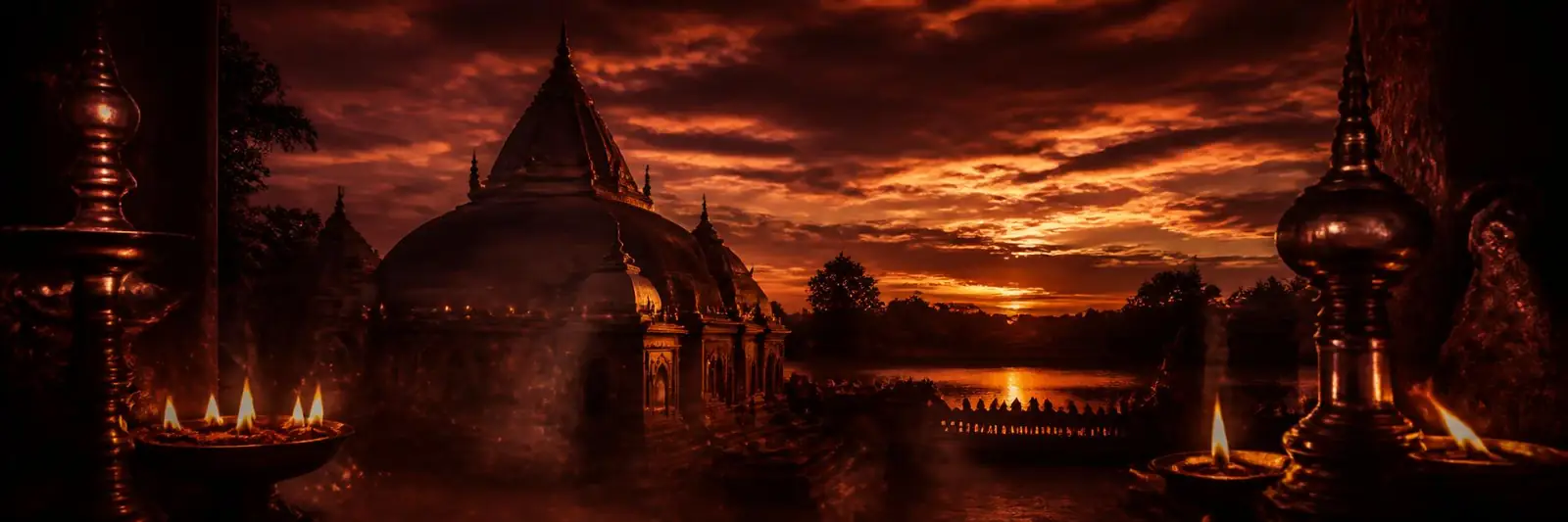 Bishal Ojha – Best Tantrik From Mayong Assam, temple at dusk with sacred lamps